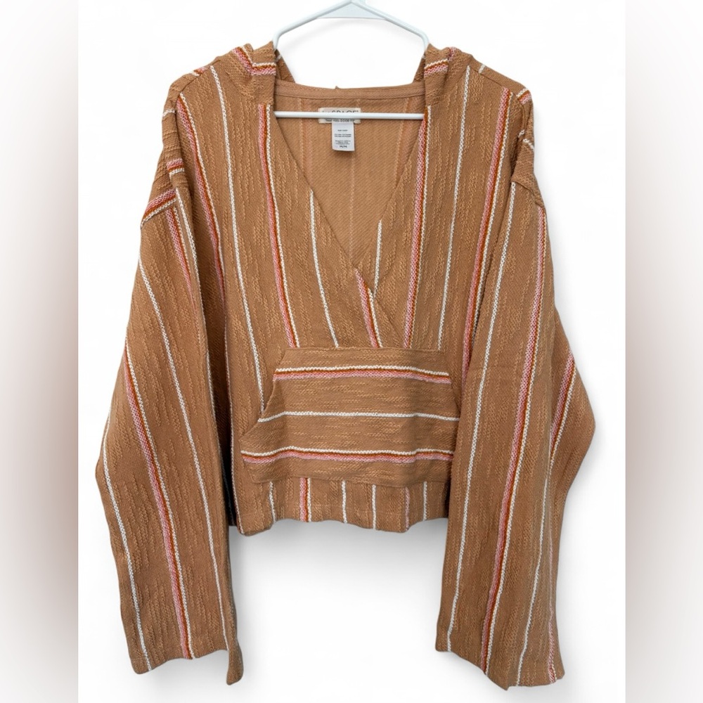 L Space Paradise Sunrise Stripe Hooded Pullover Gold Medium Woven Knit Coastal - Picture 3 of 8
